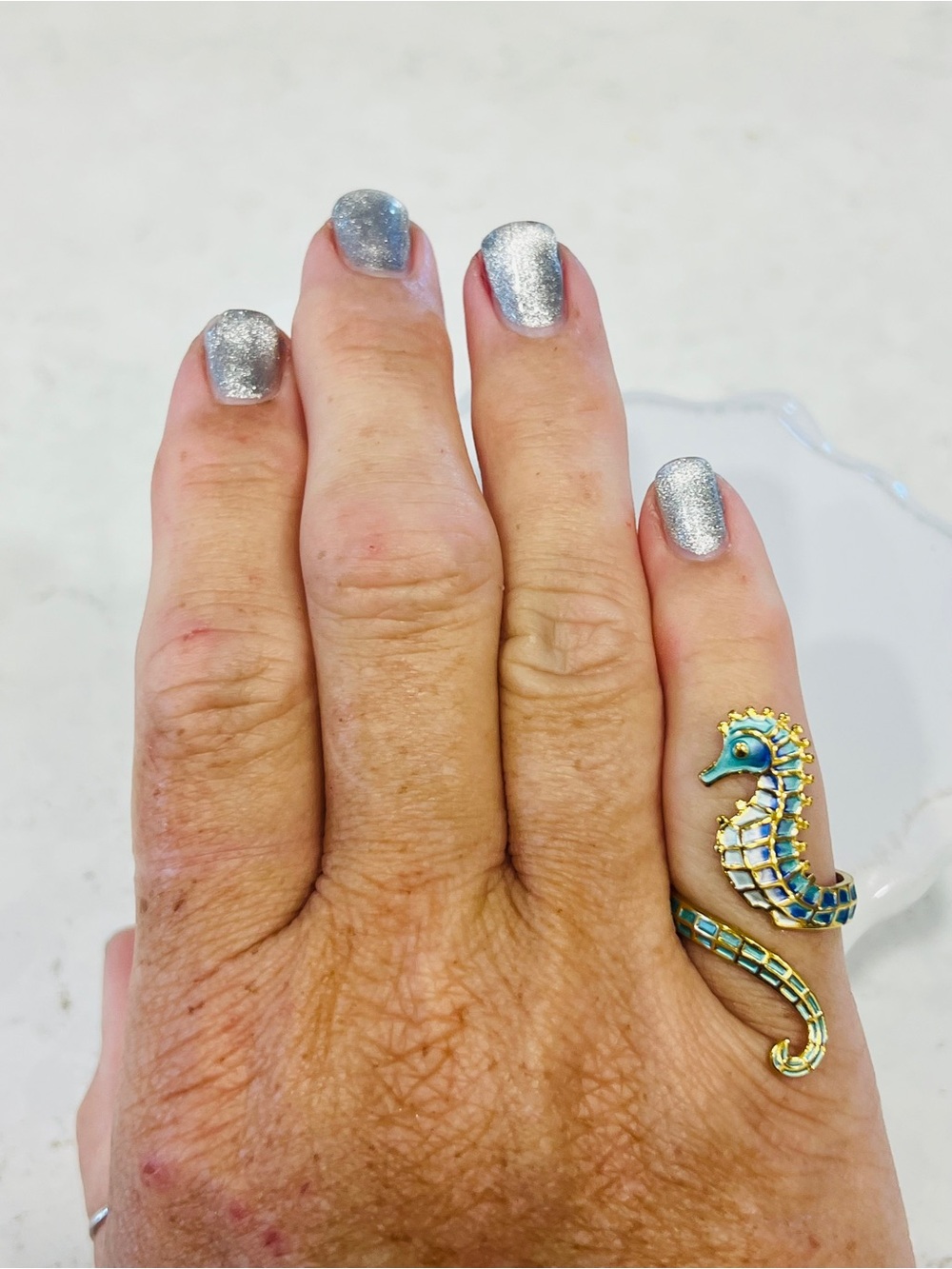 Cring Coco Sea Star Seahorse Ring Stainless Steel Ring adjustable size 6/7 ish